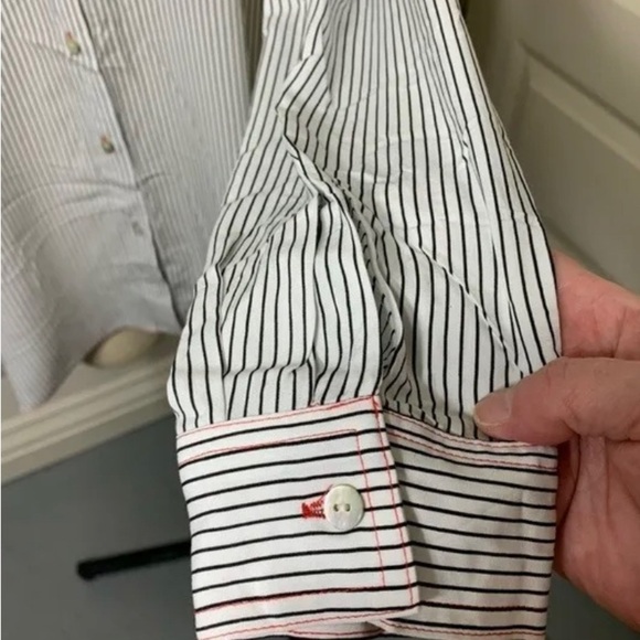 Jane & Delancey Set 2 Blouses White Black Stripes Boyfriend Fit Bundle Top Sz M - Picture 16 of 16